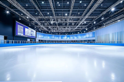 體育館現代簡約室內冰球場冰面燈光反射觀眾席大屏幕商業照片（商業使用）.jpg